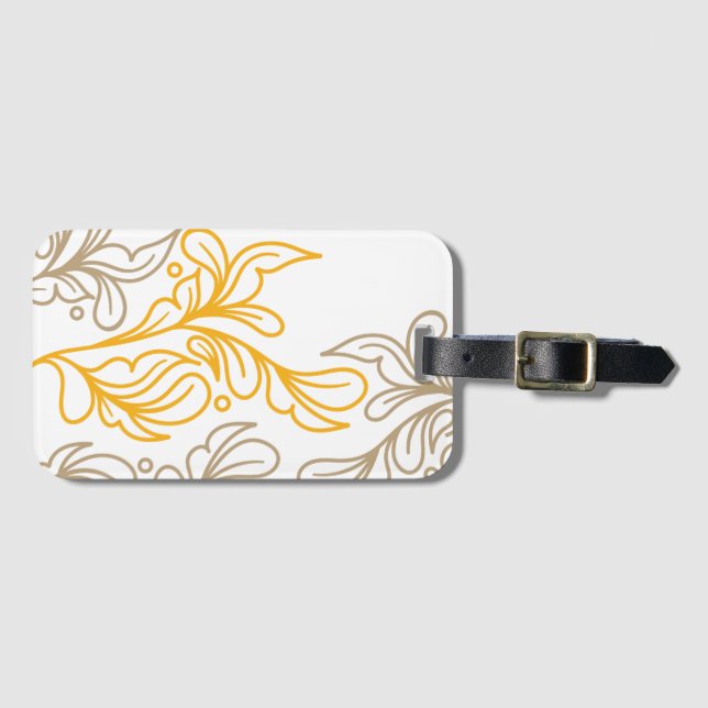 Golden Boho Leaf Design Luggage Tag (Front Horizontal)