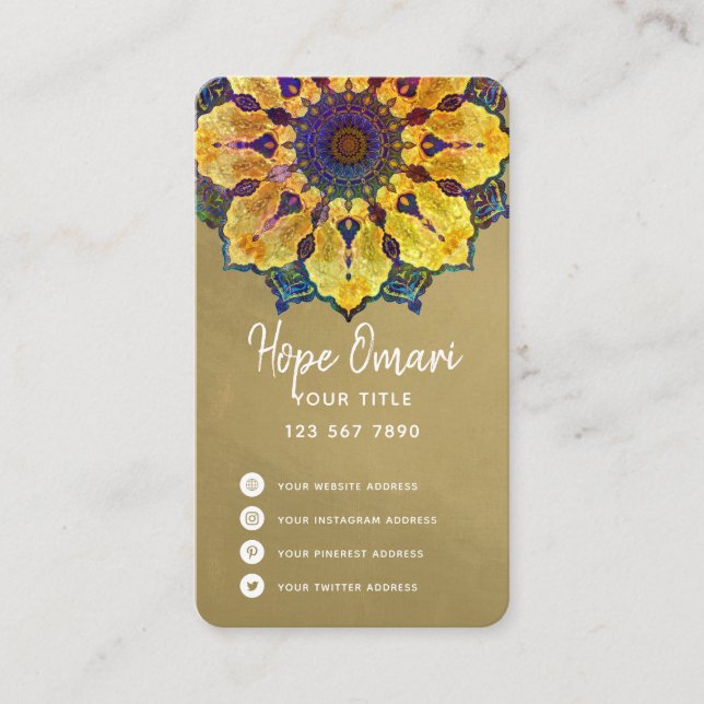 Golden Boho Mandala Business Card (Front)