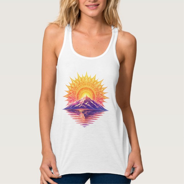 Golden Boho Mandala Sun Mountain Sunset Reflection Singlet (Front)