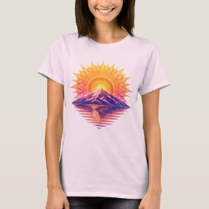 Golden Boho Mandala Sun Mountain Sunset Reflection T-Shirt