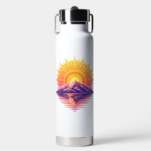 Golden Boho Mandala Sun Mountain Sunset Reflection Water Bottle