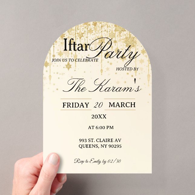 Golden Boho Minimalist Mosque Ramadan Iftar Party  Acrylic Invitations (Insitu (Handheld))