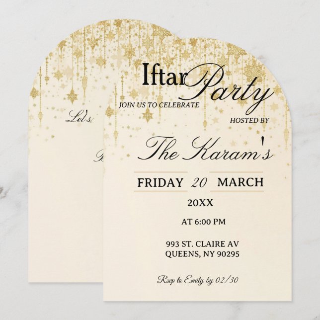 Golden Boho Minimalist Mosque Ramadan Iftar Party  Invitation (Front/Back)