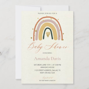 Golden Boho Rainbow Baby Shower Invitation