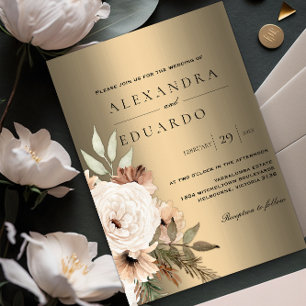 Golden Boho Wildflowers Wedding Invitation