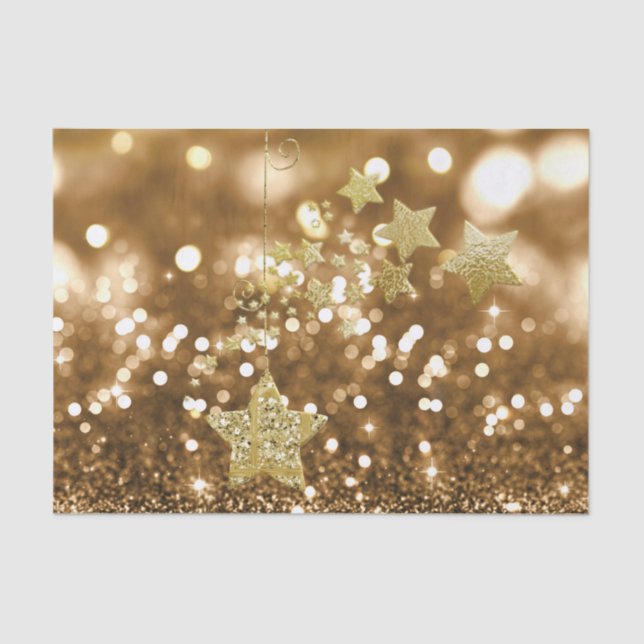 Golden Bokeh Faux Glitter & Stars Tissue Paper (Front)