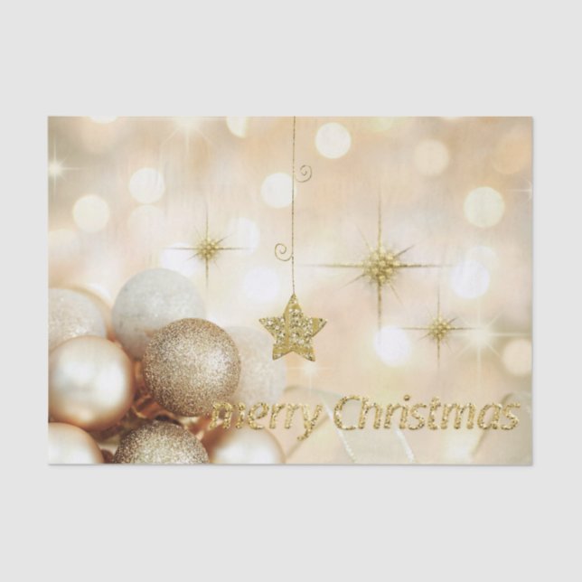 Golden Bokeh Ornament Balls & Stars Christmas Tissue Paper (Front)