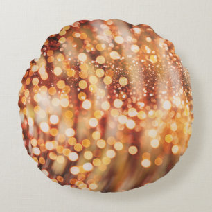 Golden Bokeh: Vintage Light Play Round Cushion