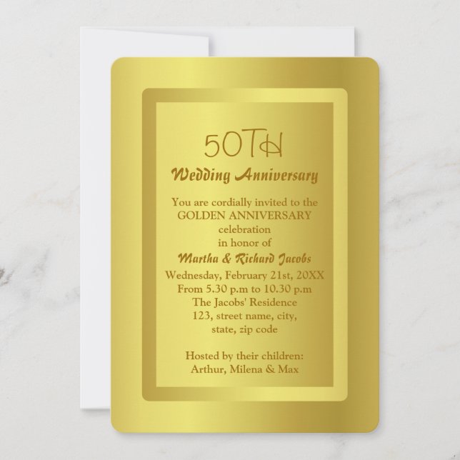 Golden Border 50th Wedding Anniversary Invitation (Front)