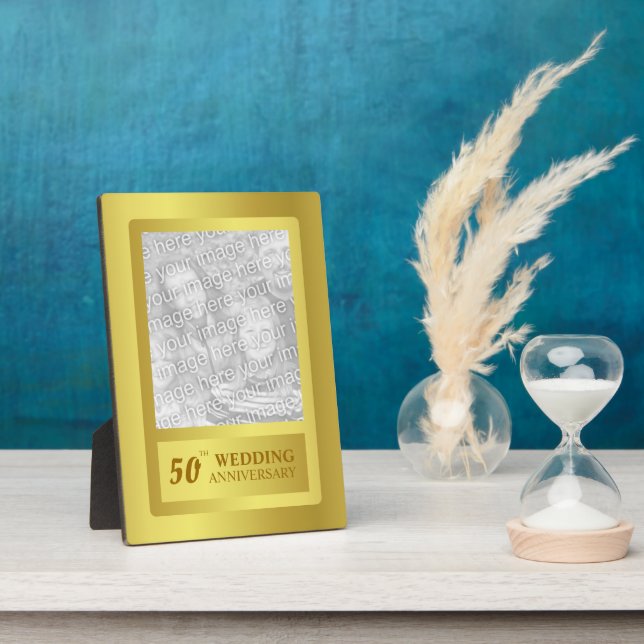 Golden Border 50th Wedding Anniversary Plaque (Side)