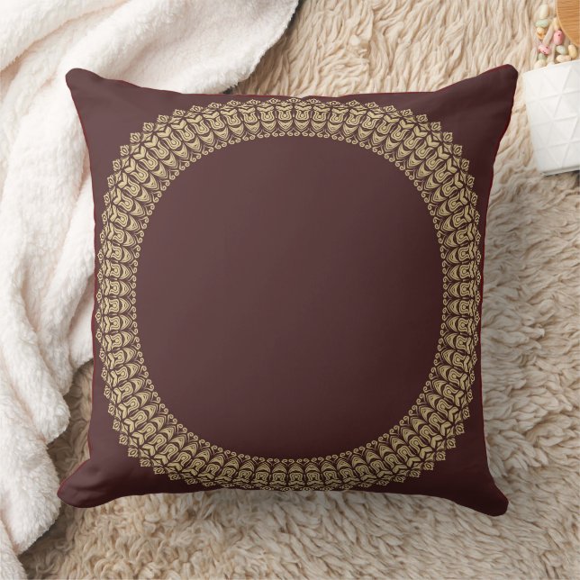 Golden Border Arabesques Floral Elements on Red   Cushion (Blanket)