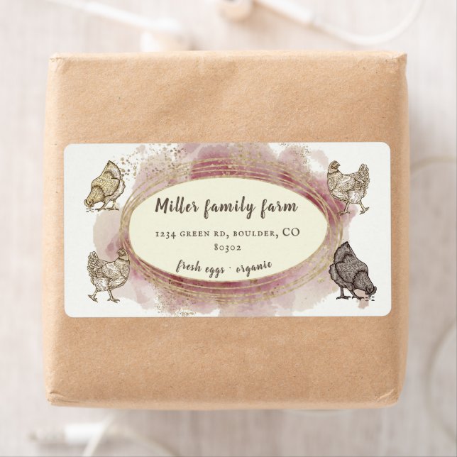 Golden Border Pink Modern Egg Carton Label (Insitu)