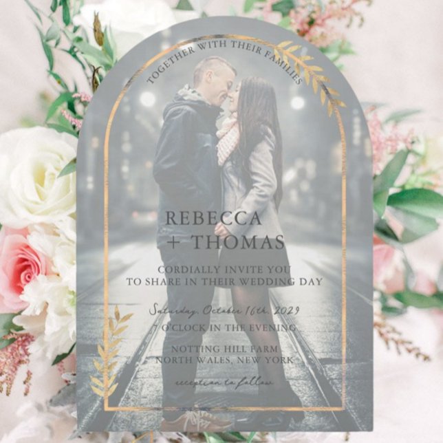 Golden Botanical Arch Faux Vellum Photo Wedding Invitation (Creator Uploaded)