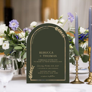 Golden Botanical Arch Olive Green Garden Wedding Invitation