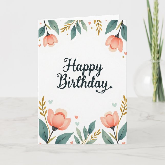 Golden Botanical Birthday Card (Front)