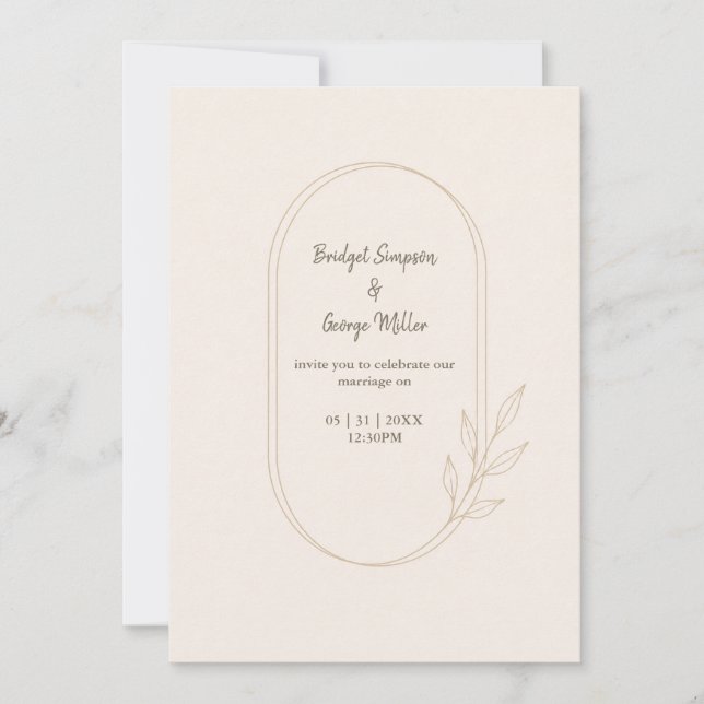 Golden Botanical minimal scandi Wedding Invitation (Front)