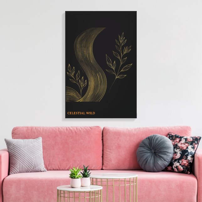 Golden Botanical Waves Fine Art Canvas Print (Insitu(LivingRoom))