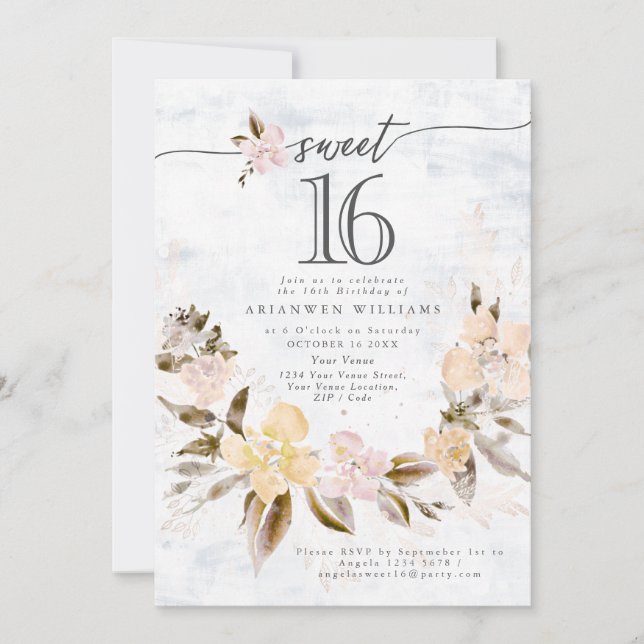 Golden bouquet Fall rose Sweet 16 Invitation (Front)