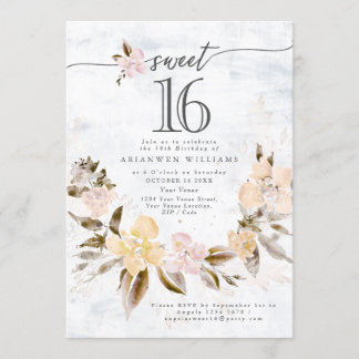 Golden bouquet Fall rose Sweet 16 Invitation