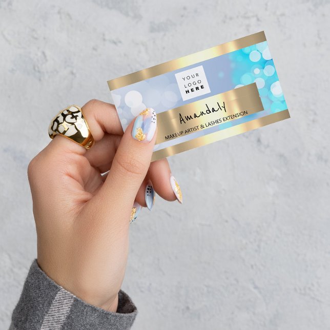 Golden Boutique Shop QR CODE Logo light blue Business Card (Creator Uploaded)