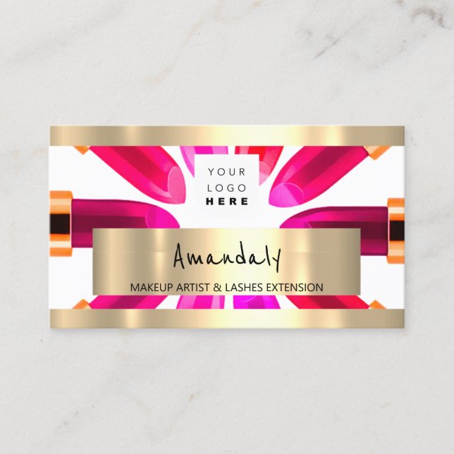 Golden Boutique Shop QR CODE Logo Makeup Artist Business Card (Front)