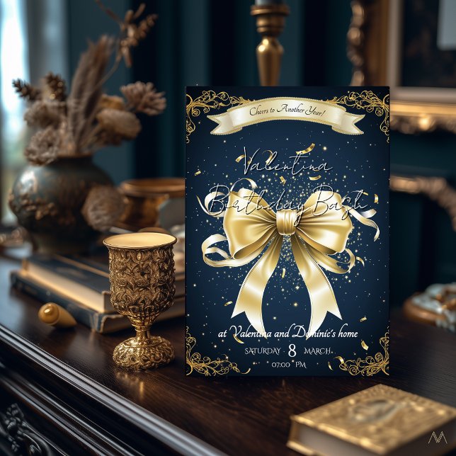 Golden Bow Birthday  | Elegant Celebration Invitation (Creator Uploaded)