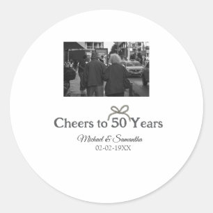 Golden bow cheers to 50 years anniversary wedding  classic round sticker