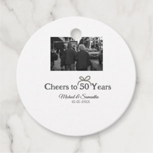 Golden bow cheers to 50 years anniversary wedding favour tags