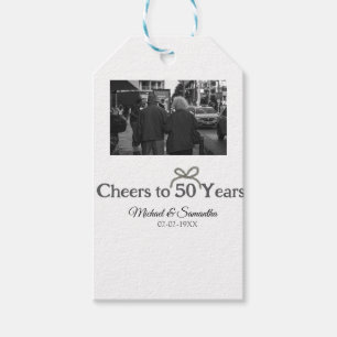 Golden bow cheers to 50 years anniversary wedding gift tags