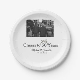 Golden bow cheers to 50 years anniversary wedding  paper plate