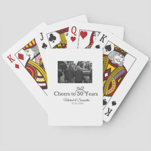 Golden bow cheers to 50 years anniversary wedding playing cards