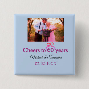 Golden bow cheers to 60 years anniversary wedding 15 cm square badge