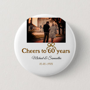Golden bow cheers to 60 years anniversary wedding  6 cm round badge
