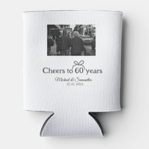 Golden bow cheers to 60 years anniversary wedding can cooler