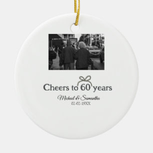 Golden bow cheers to 60 years anniversary wedding ceramic tree decoration