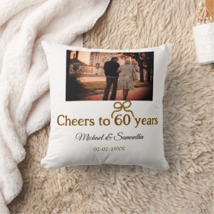 Golden bow cheers to 60 years anniversary wedding  cushion