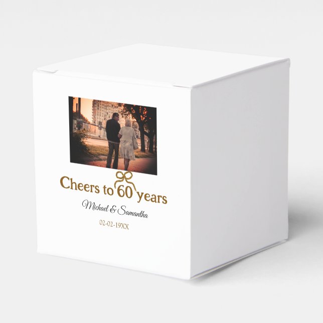 Golden bow cheers to 60 years anniversary wedding  favour box (Front Side)