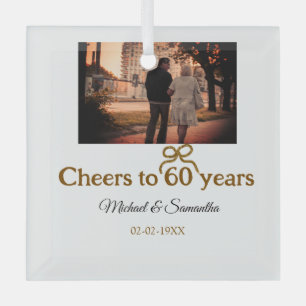 Golden bow cheers to 60 years anniversary wedding glass tree decoration