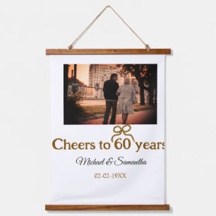 Golden bow cheers to 60 years anniversary wedding  hanging tapestry