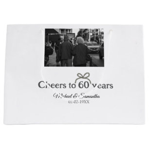 Golden bow cheers to 60 years anniversary wedding large gift bag