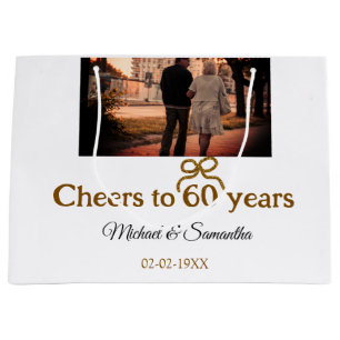 Golden bow cheers to 60 years anniversary wedding  large gift bag