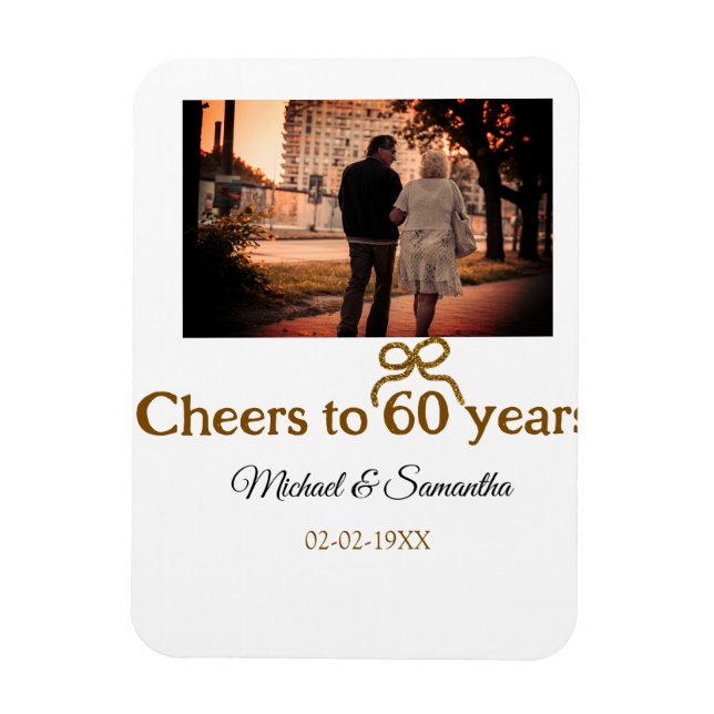 Golden bow cheers to 60 years anniversary wedding  magnet (Vertical)