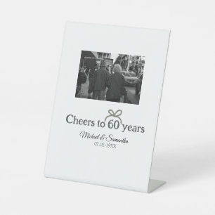 Golden bow cheers to 60 years anniversary wedding pedestal sign