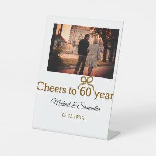 Golden bow cheers to 60 years anniversary wedding pedestal sign