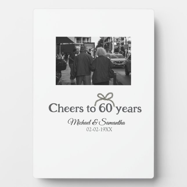 Golden bow cheers to 60 years anniversary wedding  plaque (Front)