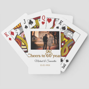 Golden bow cheers to 60 years anniversary wedding playing cards