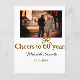 Golden bow cheers to 60 years anniversary wedding  postcard