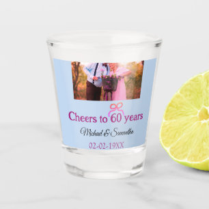 Golden bow cheers to 60 years anniversary wedding shot glass