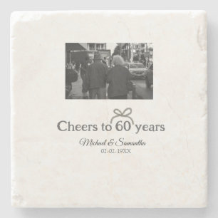 Golden bow cheers to 60 years anniversary wedding stone coaster