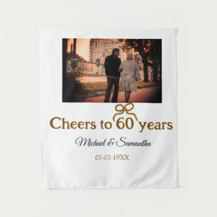 Golden bow cheers to 60 years anniversary wedding tapestry